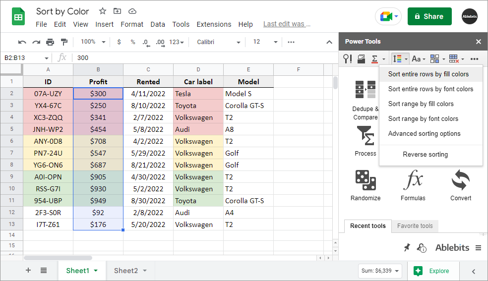 Function Sort by Color for Google Sheets