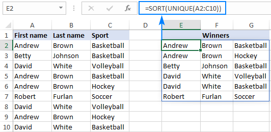 Sorting unique values in alphabetical order