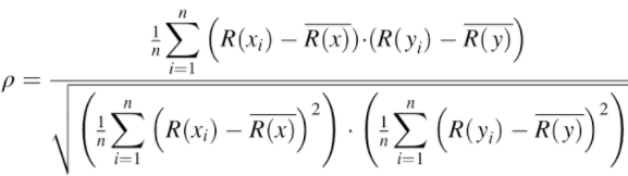 The full version of the Spearman rank correlation coefficient formula