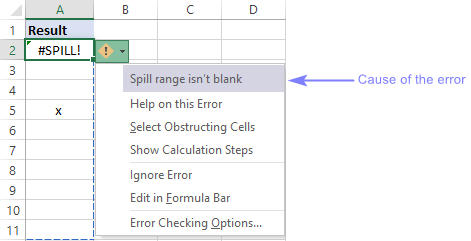 The cause of a #SPILL error