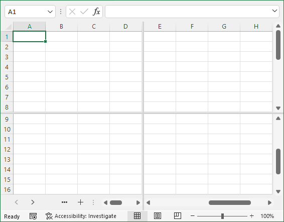 The worksheet is divided into four equal parts