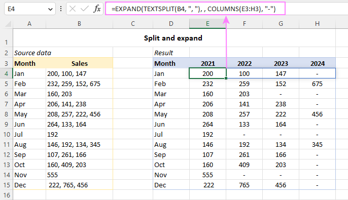 Split strings and expand the arrays.