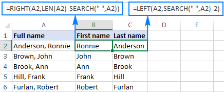 Separating first and last name from full name with comma