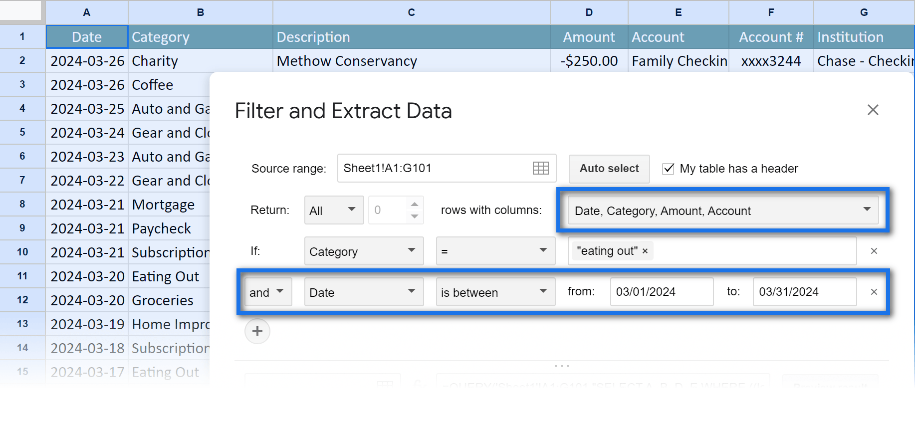 Split Google Sheets by common data in multiple columns.