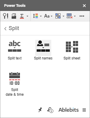 The Split Names group in Power Tools.