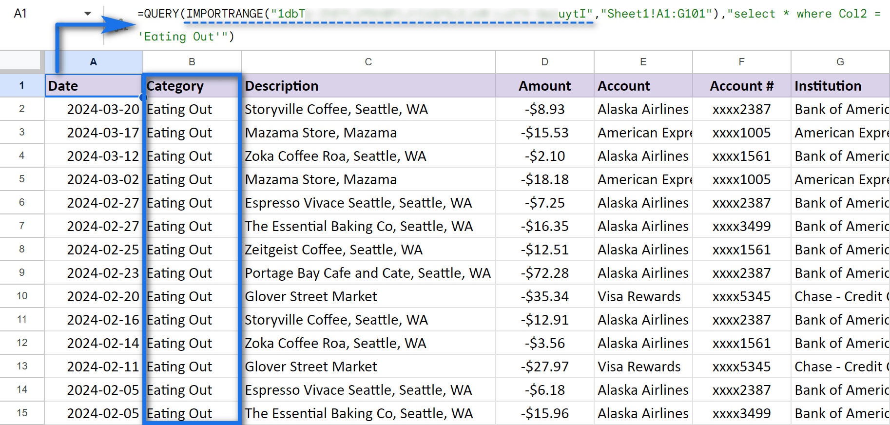 Use QUERY with IMPORTRANGE to split Google sheets to tables in another file.