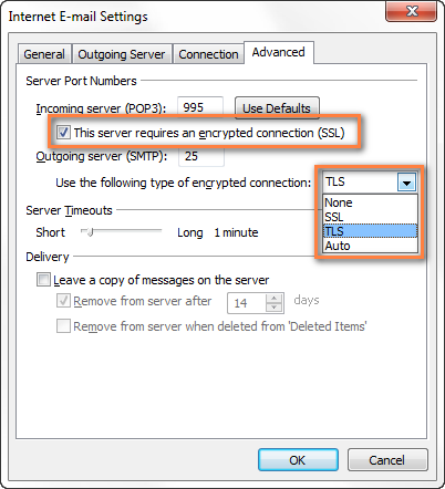 Choose the encryption type from the drop down list.