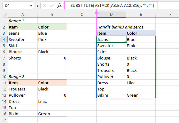 Handling blanks cells in the combined arrays