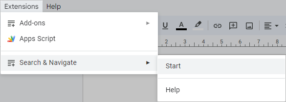 Run Search & Navigate from the Google Docs menu.