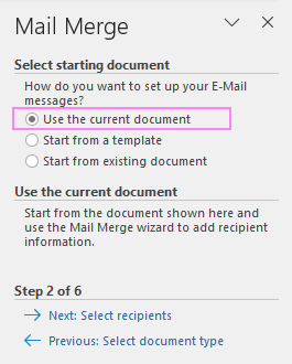 Select the starting document for mail merge.