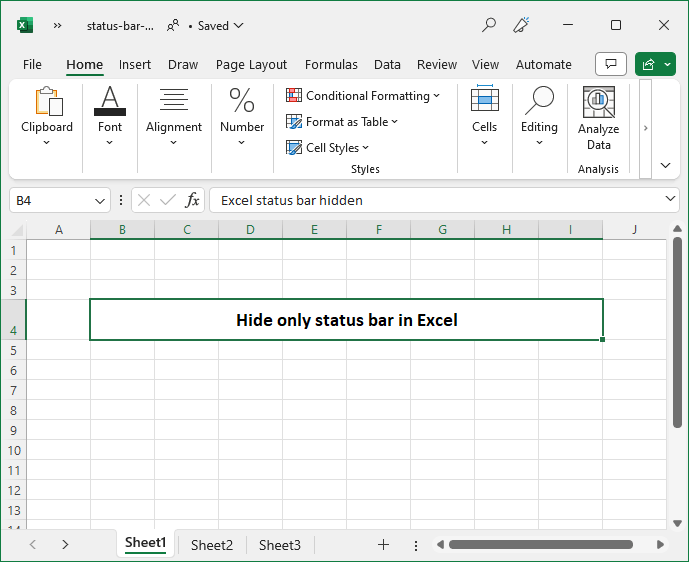 Hide and unhide status bar in Excel with VBA.