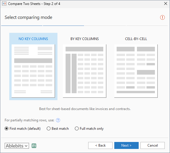 Select the necessary comparison mode.