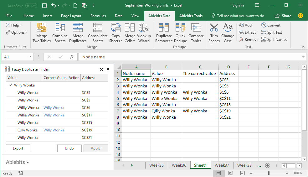 Export the misprints to a new worksheet to get a closer look