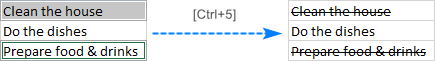 Apply the strikethrough shortcut non-adjacent cells.