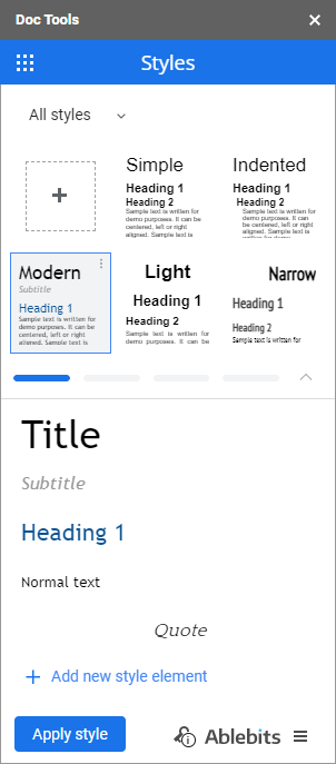 Styles add-on in Doc Tools.