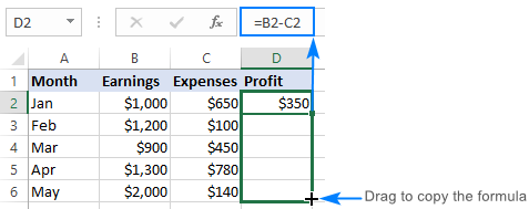 Subtracting columns in Excel