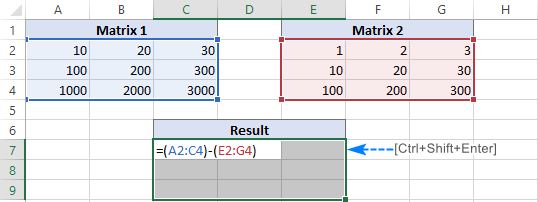 Creating a matrix subtraction formula