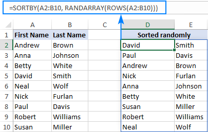 A formula to randomly sort rows