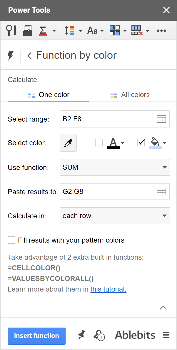 Sum values by color.