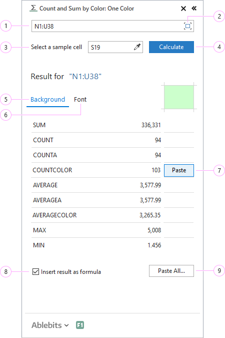 How to count and sum by one color in Excel.