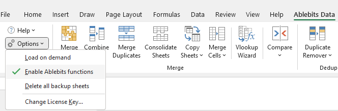 Enable Ablebits functions.