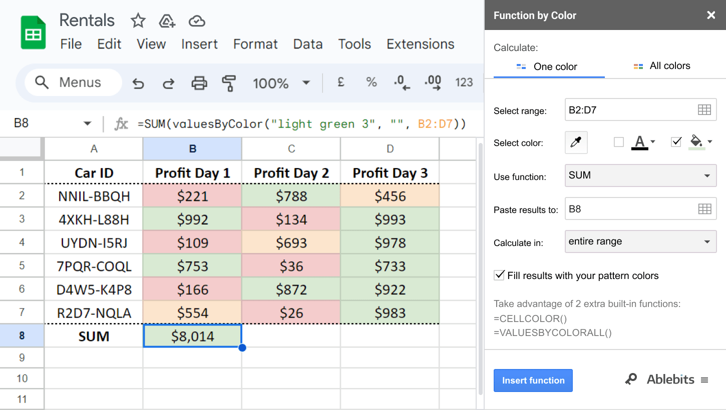 Sum up cells by their fill color — effortlessly and accurately.