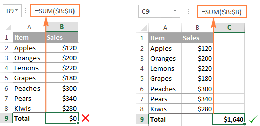 Use a column reference to total an entire column.