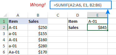 SUMIF is not case sensitive