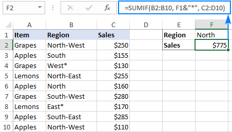 SUMIF wildcard formula