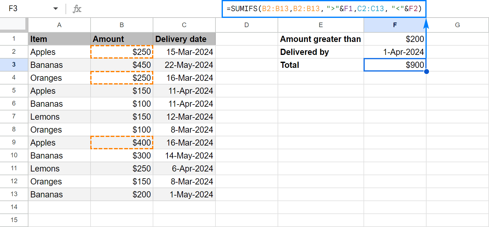 SUMIFS formulas with logical operators