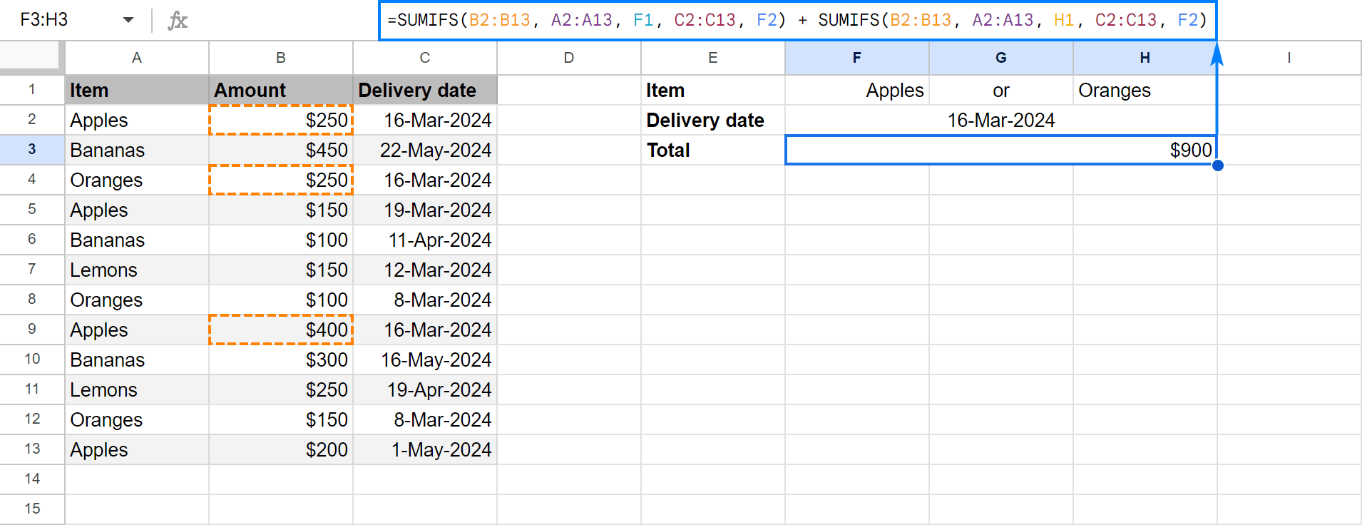 SUMIFS with OR criteria