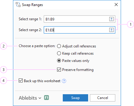 Select the range and choose a place for the result.