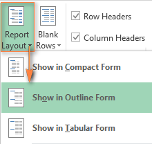 Switching to the Outline Form or Tabular Form