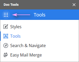 Switch between the tools using this waffle button.