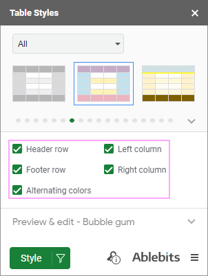 Select the required table elements.