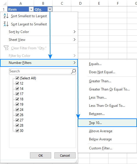 Using Number Filters in a table