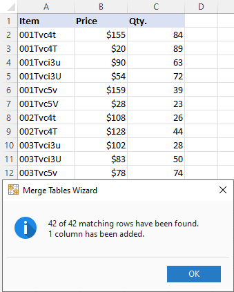 Two tables are merged based on case-sensitive matches.