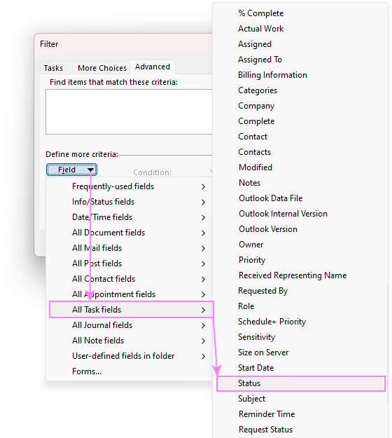 Color-code Outlook tasks by status.