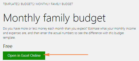 Opening a template in Excel Online