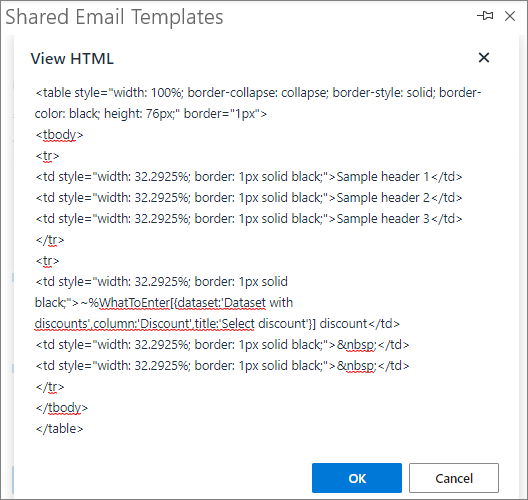 The HTML pane of the template.