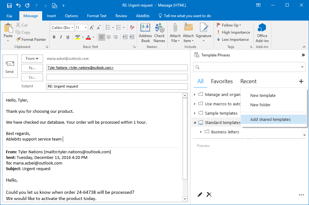 Create company-wide templates in Outlook