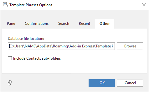 Database file location.