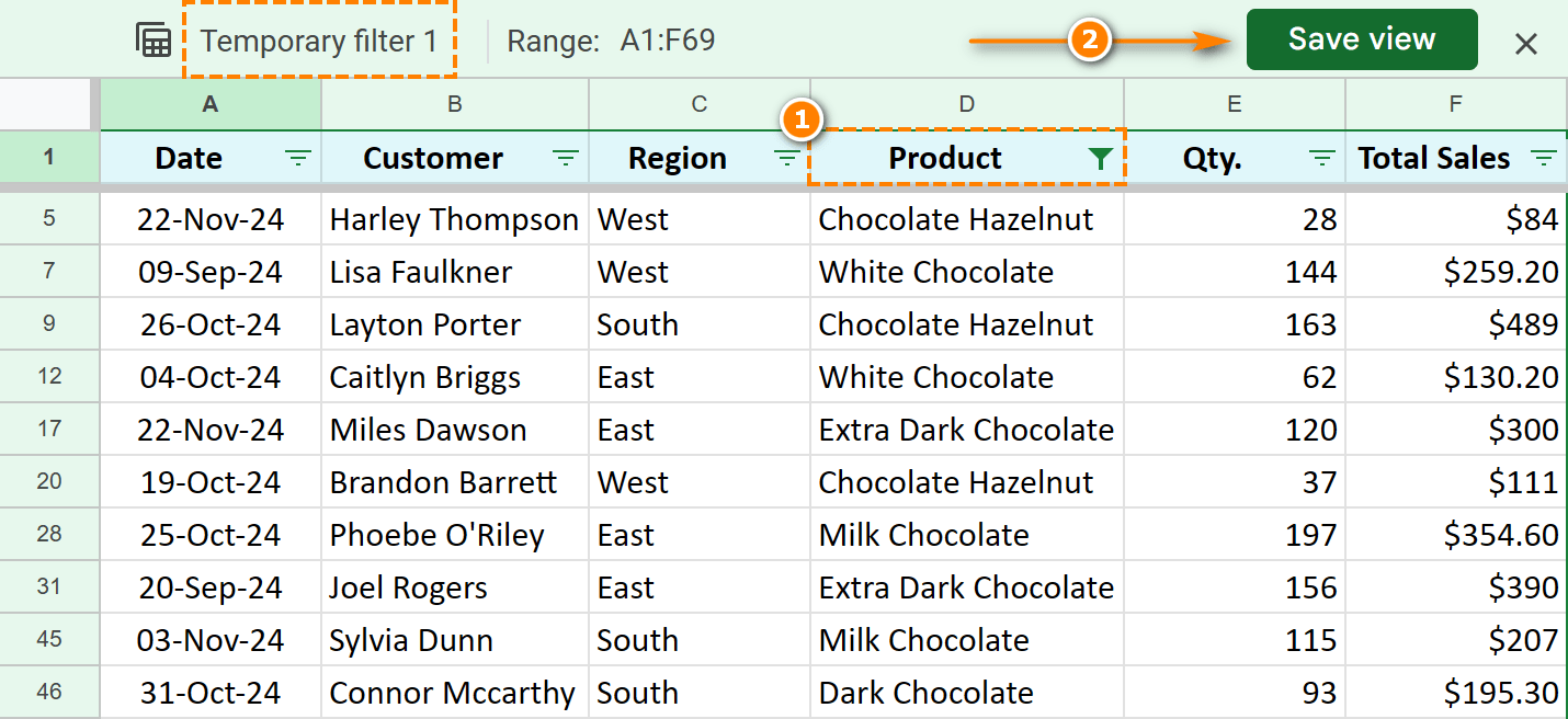 Filter your Google Sheets while the filter view is created and save for later use.