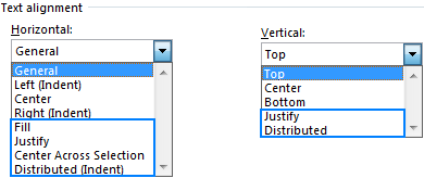 Text alignment options