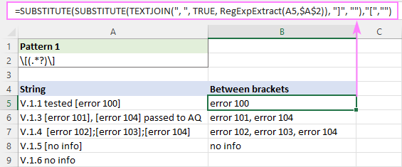 Improved formular to extract text between two characters