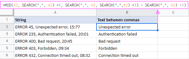 Extracting text between two commas