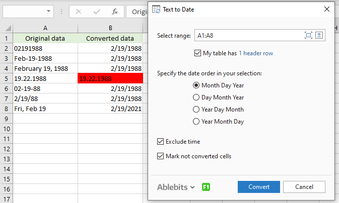 Mark not converted cells.