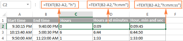 Calculating time difference with TEXT function