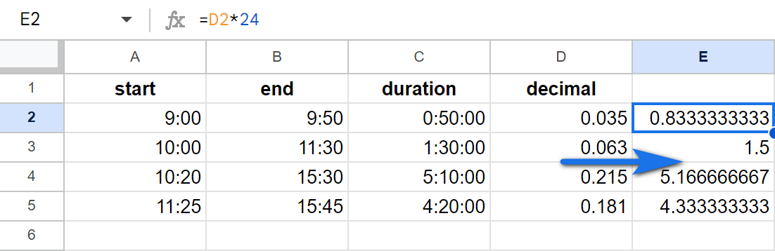 Enter time as decimal.