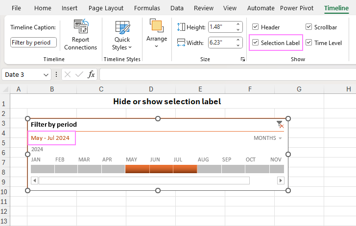 Hide or show the selection label.